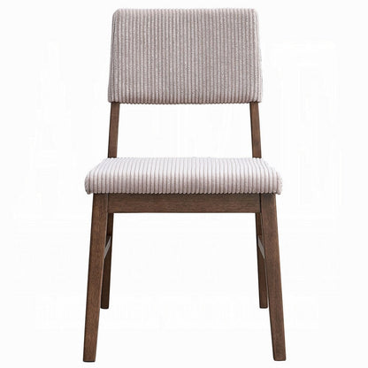 Koen Dining Side Chair Set of 2, Beige Corduroy Cushion, Walnut Brown