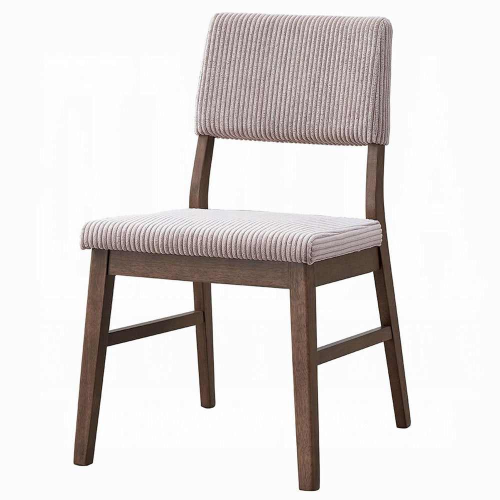 Koen Dining Side Chair Set of 2, Beige Corduroy Cushion, Walnut Brown