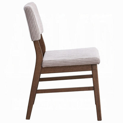 Koen Dining Side Chair Set of 2, Beige Corduroy Cushion, Walnut Brown