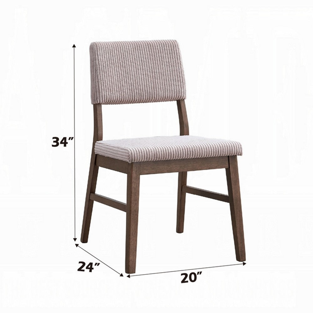Koen Dining Side Chair Set of 2, Beige Corduroy Cushion, Walnut Brown