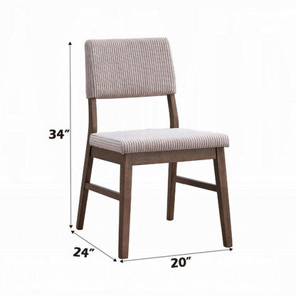 Koen Dining Side Chair Set of 2, Beige Corduroy Cushion, Walnut Brown
