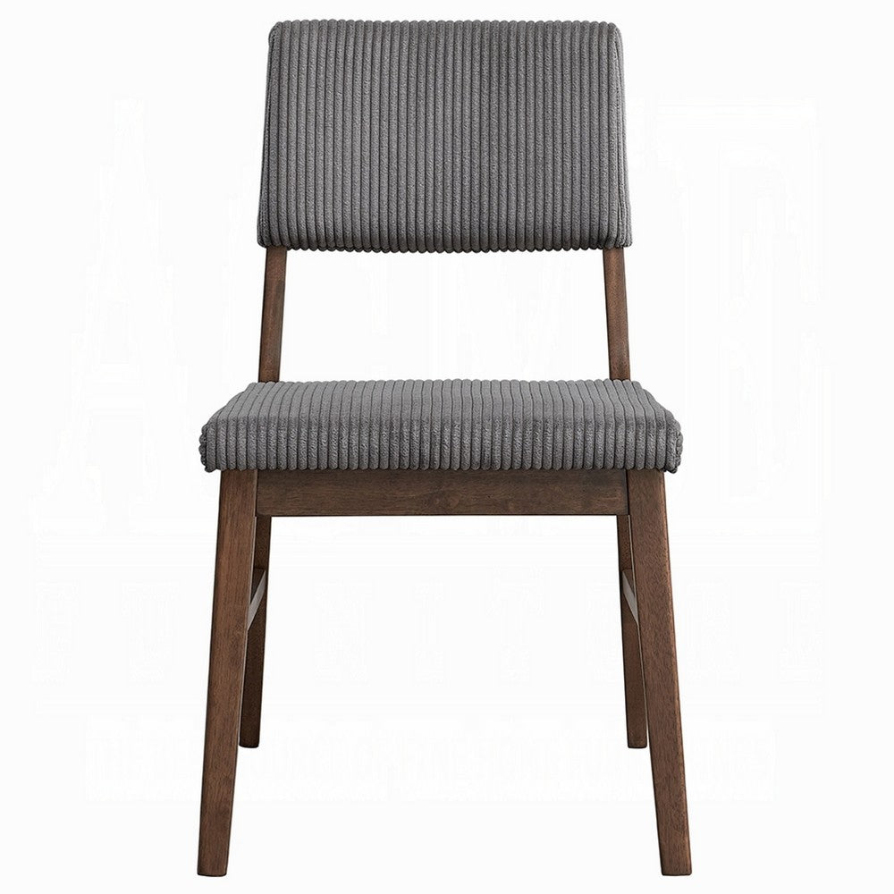 Koen Dining Side Chair Set of 2, Dark Gray Corduroy, Walnut Brown