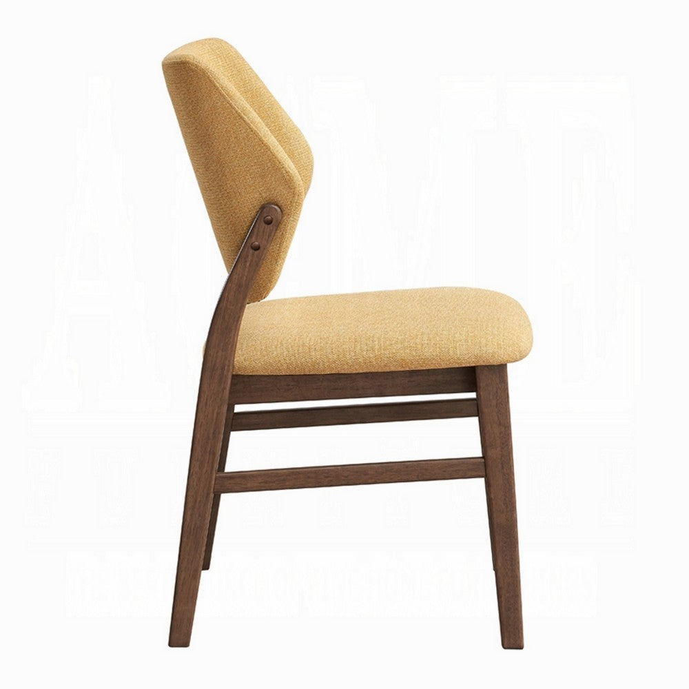 Nory Dining Side Chair Set of 2, Yellow Linen Cushioned, Walnut Brown