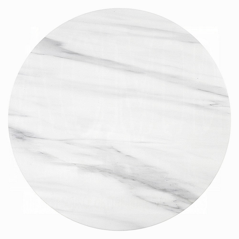 Zayn Round End Table with Pedestal Base, White Faux Marble, 22 Inch