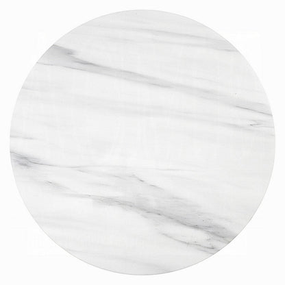 Zayn Round End Table with Pedestal Base, White Faux Marble, 22 Inch
