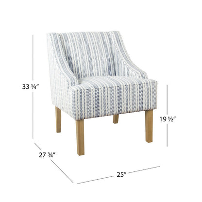 Yolu Accent Chair, Farmhouse Striped Print, Blue and White Polyester