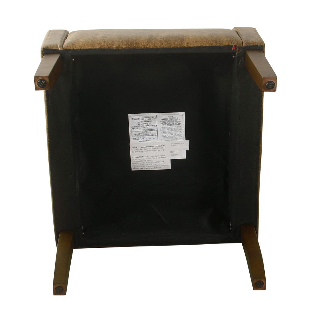 Accent Chair, Distressed Brown Faux Leather with Sloped Arms