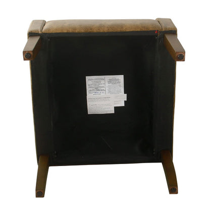 Accent Chair, Distressed Brown Faux Leather with Sloped Arms