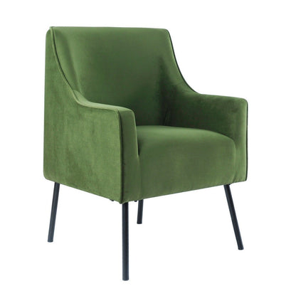 Sune Accent Chair, Soft Dark Green Velvet and Matte Black Metal Legs