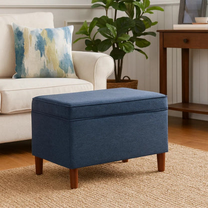 Fero Storage Ottoman, 24 Inch Rectangular Hinged Lid, Brown Fabric