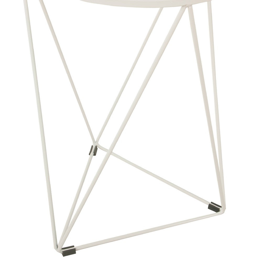 Accent Table, 18 Inch, Round Mirror Top and Open White Metal Base