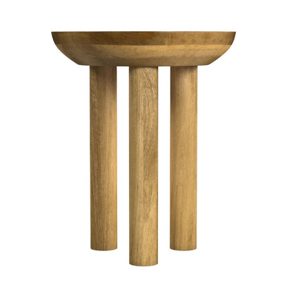 Yiro Side Table, 18 Inch Brown Mango Wood Top, Three-Legged Design