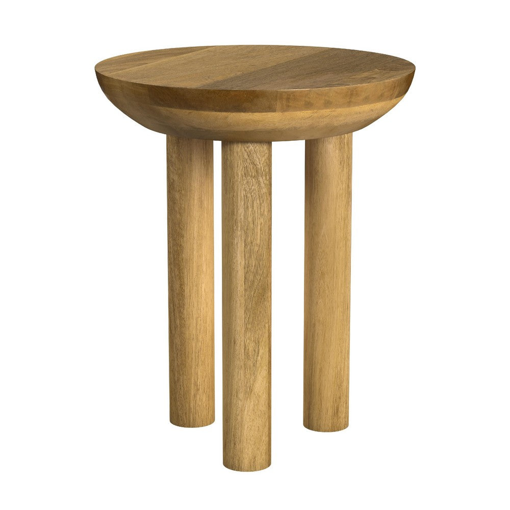 Yiro Side Table, 18 Inch Brown Mango Wood Top, Three-Legged Design