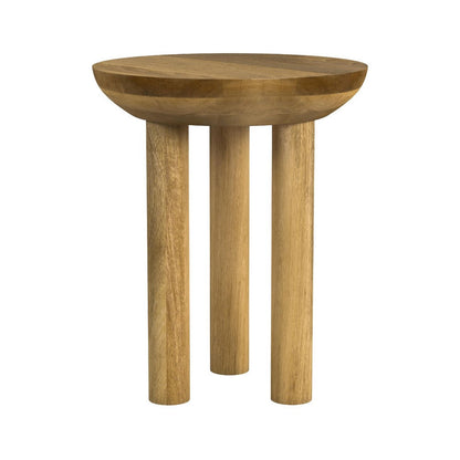 Yiro Side Table, 18 Inch Brown Mango Wood Top, Three-Legged Design