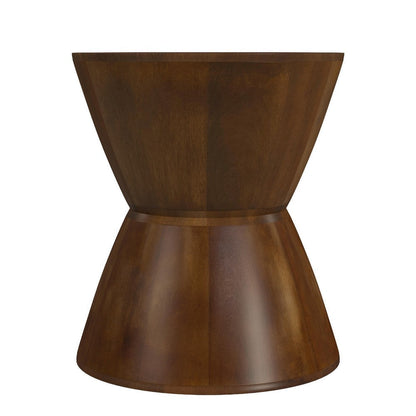 Accent Side Table, 16 Inch Round Brown Mango Wood, Hourglass Design