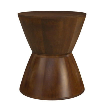 Accent Side Table, 16 Inch Round Brown Mango Wood, Hourglass Design