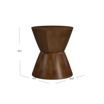 Accent Side Table, 16 Inch Round Brown Mango Wood, Hourglass Design