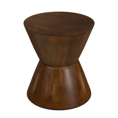 Accent Side Table, 16 Inch Round Brown Mango Wood, Hourglass Design