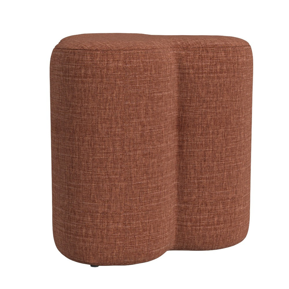 Ace Accent Ottoman with Clover Shape in Rust Orange Chenille, 18 Inch