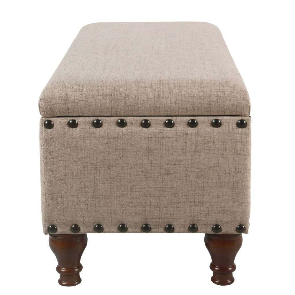 Ava Accent Bench, Storage Compartment, Nailhead Trim 42 Inch Tan Brown