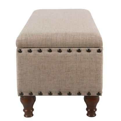 Ava Accent Bench, Storage Compartment, Nailhead Trim 42 Inch Tan Brown