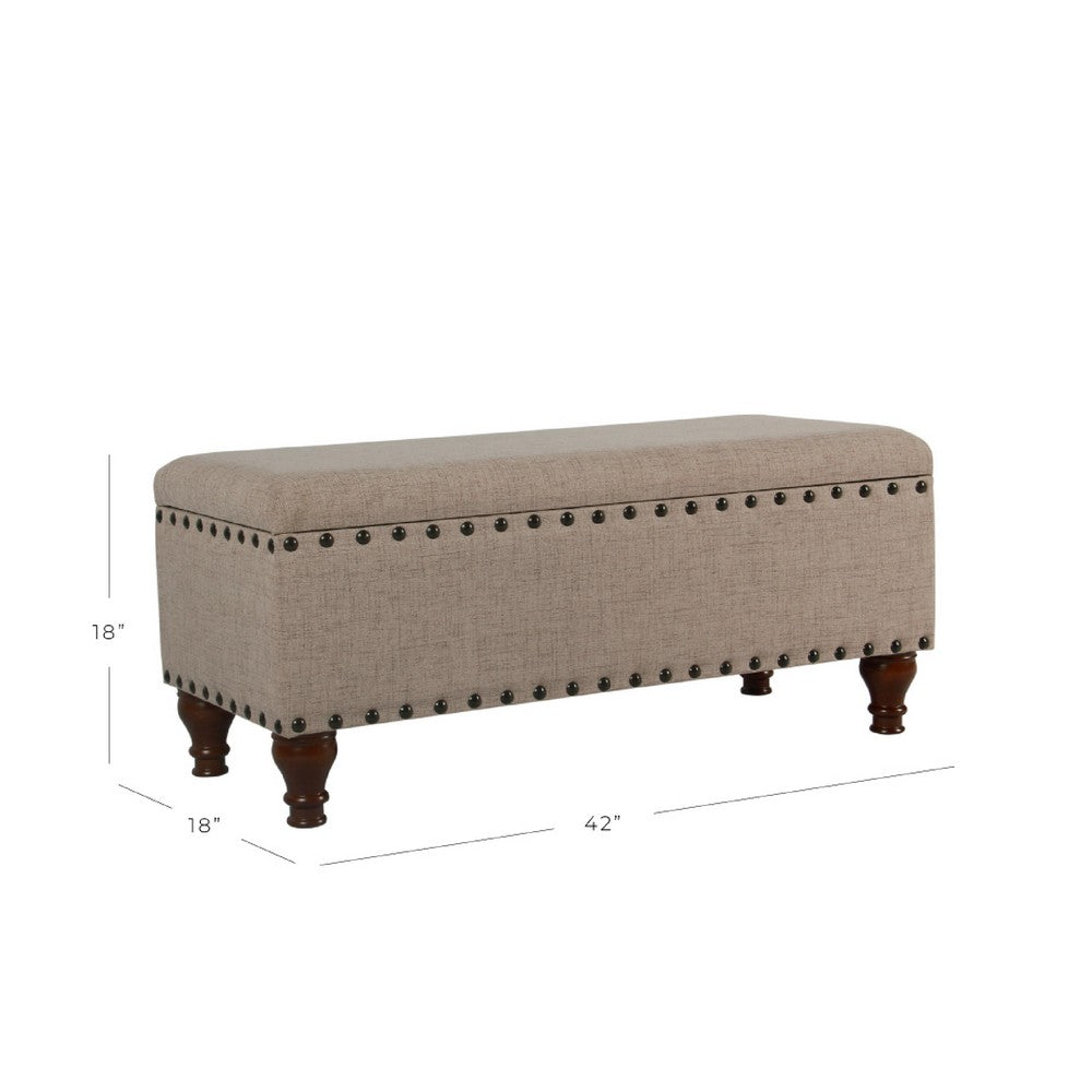 Ava Accent Bench, Storage Compartment, Nailhead Trim 42 Inch Tan Brown
