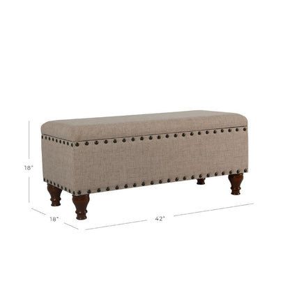 Ava Accent Bench, Storage Compartment, Nailhead Trim 42 Inch Tan Brown