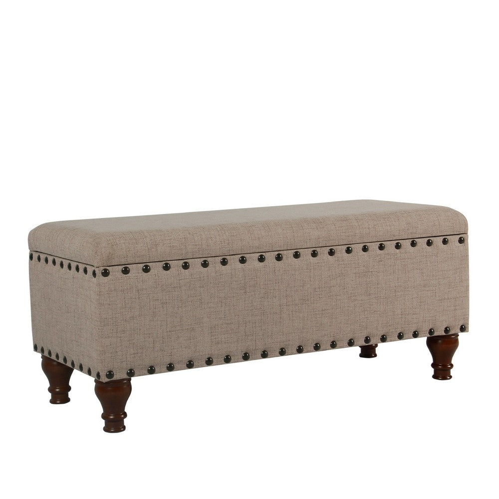 Ava Accent Bench, Storage Compartment, Nailhead Trim 42 Inch Tan Brown