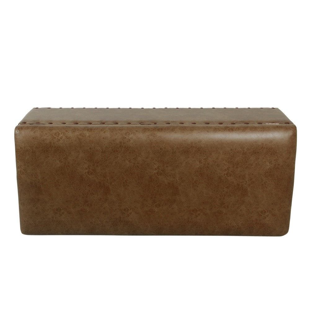 Ava Accent Storage Bench, Distressed Brown Faux Leather, 42 Inch