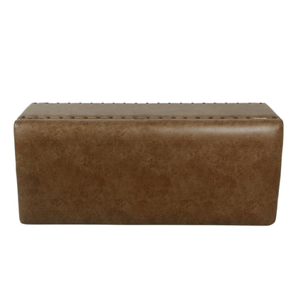 Ava Accent Storage Bench, Distressed Brown Faux Leather, 42 Inch