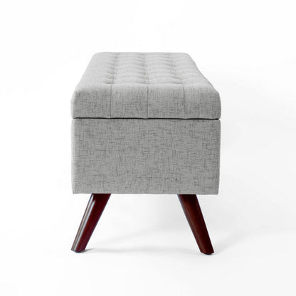 Eva Storage Bench Ottoman, Cloud Gray Woven Polyester, Brown, 48 Inch