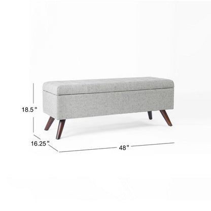 Eva Storage Bench Ottoman, Cloud Gray Woven Polyester, Brown, 48 Inch