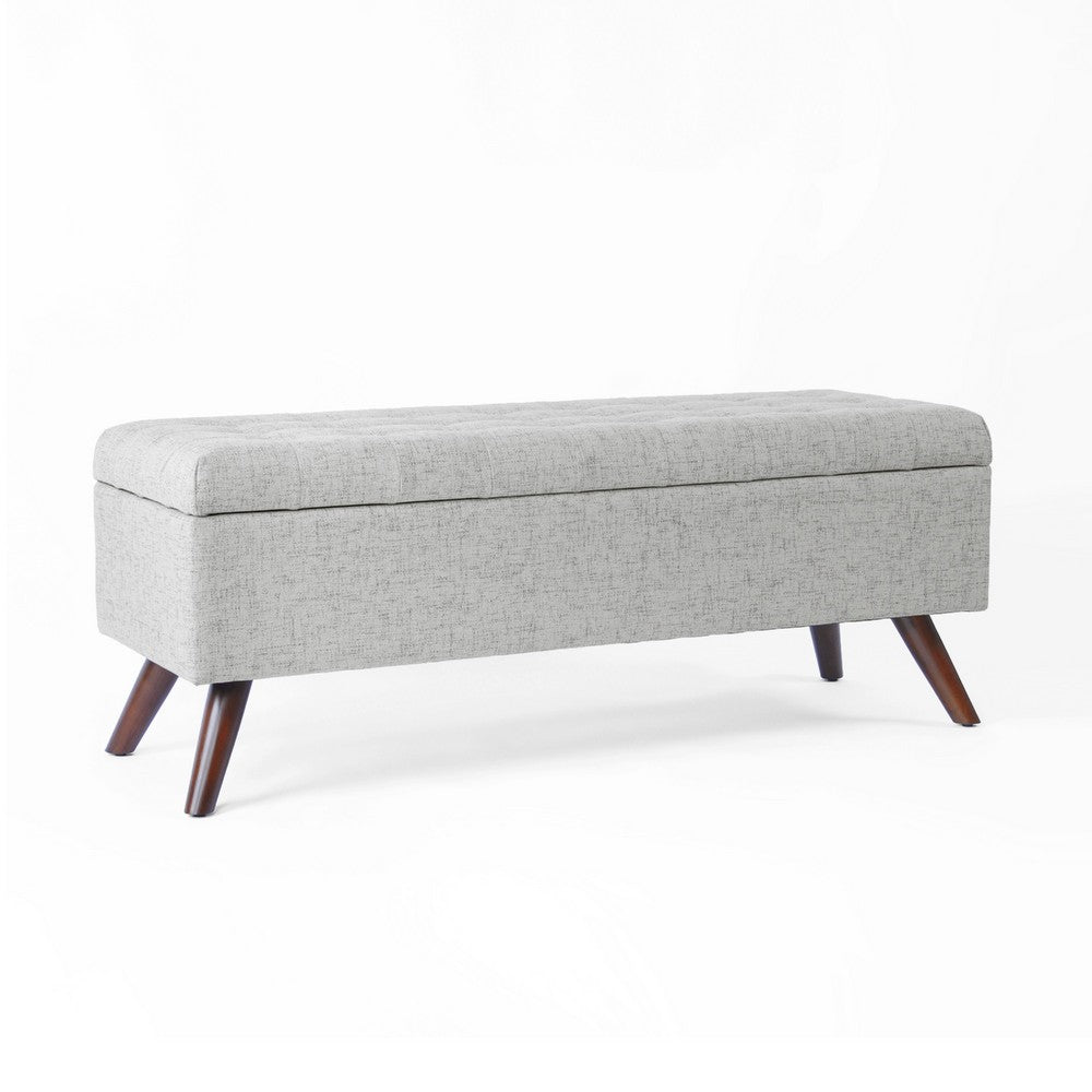 Eva Storage Bench Ottoman, Cloud Gray Woven Polyester, Brown, 48 Inch