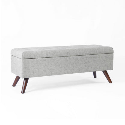 Eva Storage Bench Ottoman, Cloud Gray Woven Polyester, Brown, 48 Inch