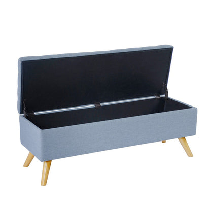 Eva Storage Bench Ottoman, French Blue Woven Polyester, Brown, 48 Inch