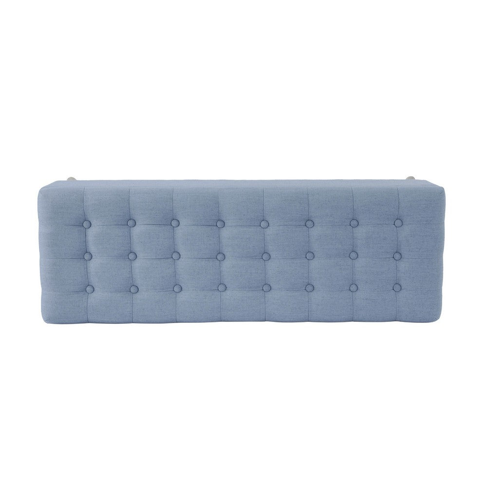 Eva Storage Bench Ottoman, French Blue Woven Polyester, Brown, 48 Inch