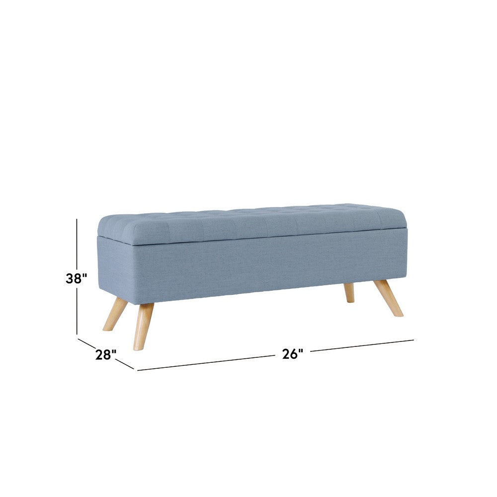 Eva Storage Bench Ottoman, French Blue Woven Polyester, Brown, 48 Inch