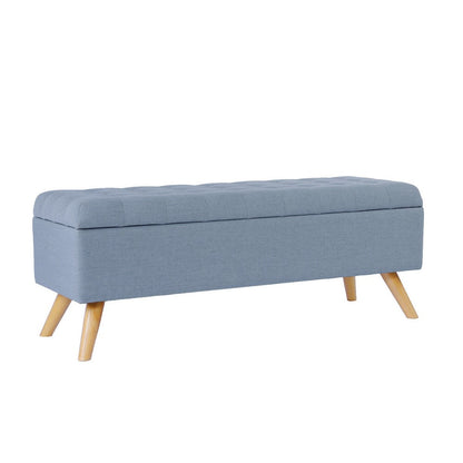 Eva Storage Bench Ottoman, French Blue Woven Polyester, Brown, 48 Inch