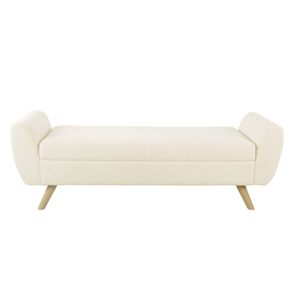 Rae Storage Bench Ottoman with Arms, Cream Sherpa, Brown, 60 Inch