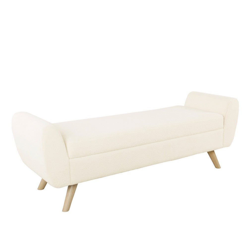 Rae Storage Bench Ottoman with Arms, Cream Sherpa, Brown, 60 Inch
