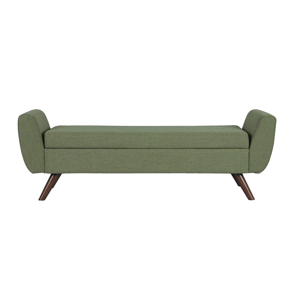 Rae Storage Bench Ottoman with Arms, Olive Green Woven Fabric, 60 Inch