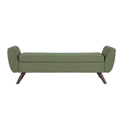 Rae Storage Bench Ottoman with Arms, Olive Green Woven Fabric, 60 Inch