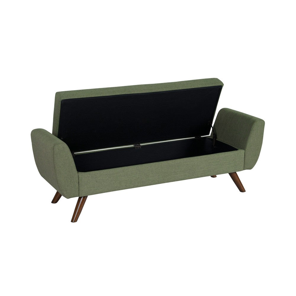 Rae Storage Bench Ottoman with Arms, Olive Green Woven Fabric, 60 Inch