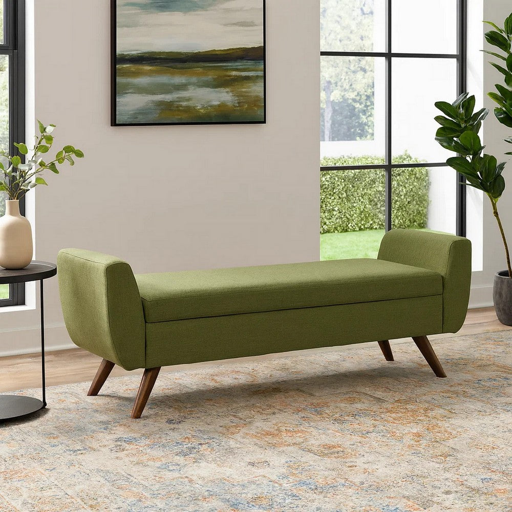 Rae Storage Bench Ottoman with Arms, Olive Green Woven Fabric, 60 Inch