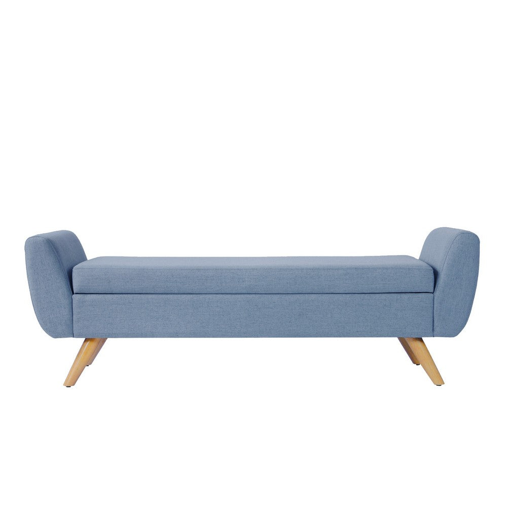 Rae Storage Bench Ottoman with Arms, French Blue Woven Fabric, 60 Inch