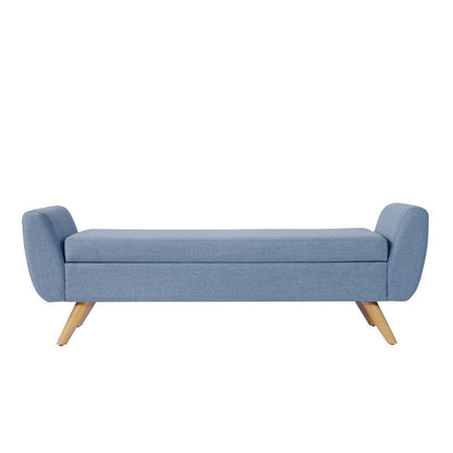 Rae Storage Bench Ottoman with Arms, French Blue Woven Fabric, 60 Inch
