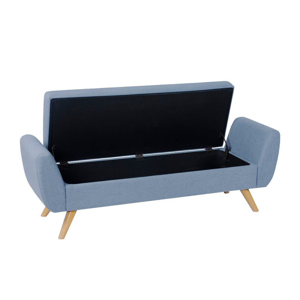 Rae Storage Bench Ottoman with Arms, French Blue Woven Fabric, 60 Inch