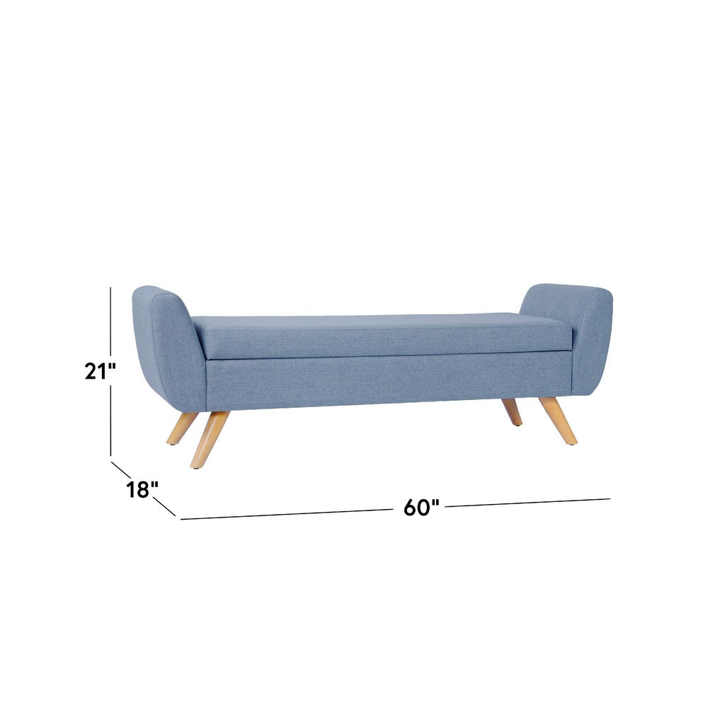 Rae Storage Bench Ottoman with Arms, French Blue Woven Fabric, 60 Inch