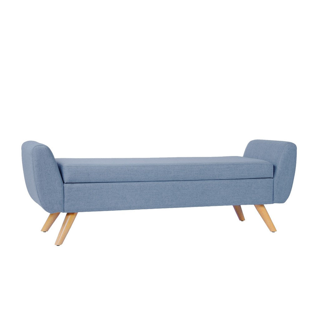 Rae Storage Bench Ottoman with Arms, French Blue Woven Fabric, 60 Inch