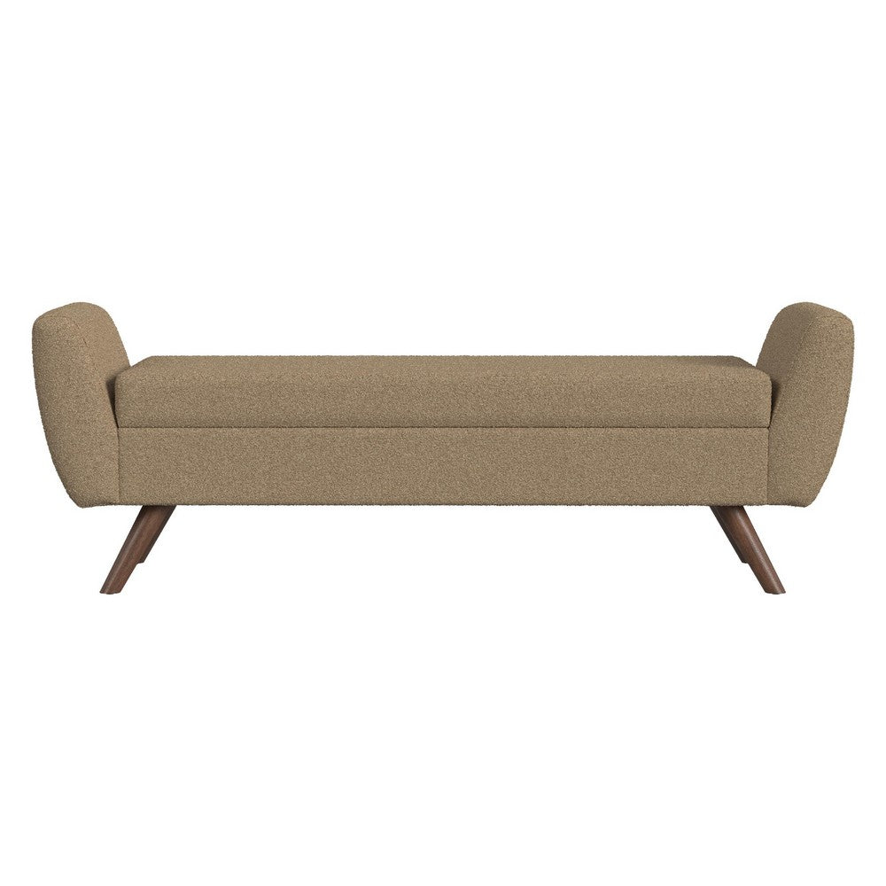 Rae Storage Bench Ottoman with Arms, Light Brown Boucle, 60 Inch